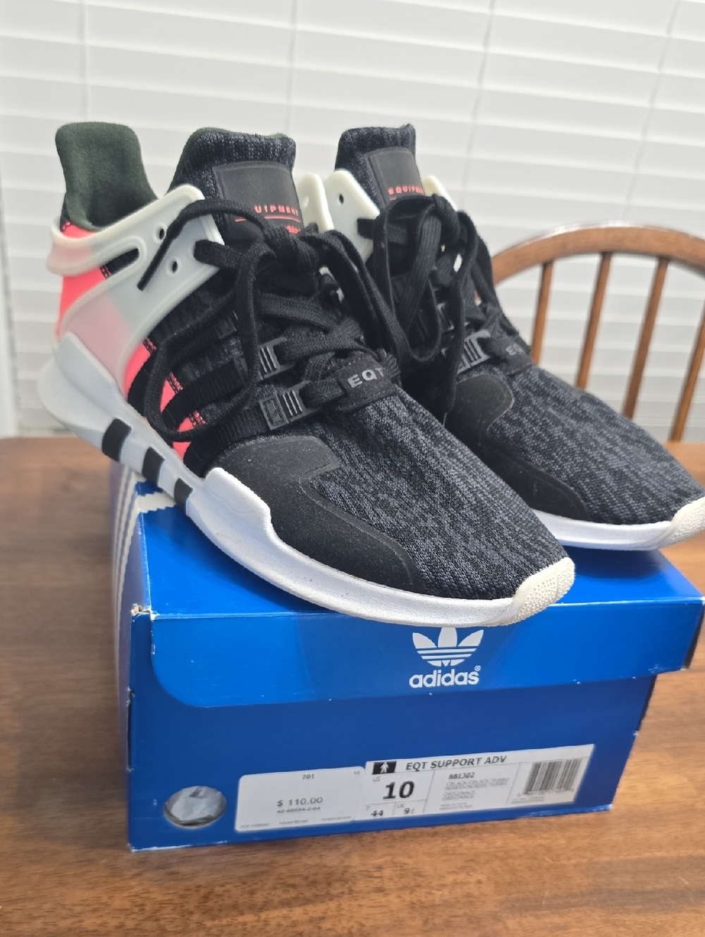adidas Mens EQT Support ADV Black with Pink Accent Sneakers